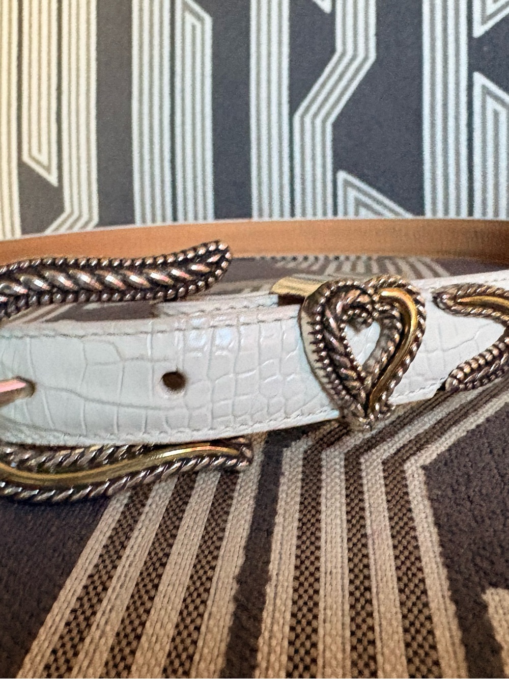 VTG Brighton White Croc Metal Heart Belt Size L - Picture 4 of 15